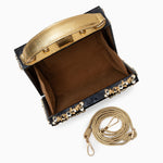 Luxury Gold Embellished Acrylic Evening Clutch Bag – Designer Box Purse for Weddings & Special Occasions - in Black | Arvea Bags