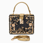 Luxury Gold Embellished Acrylic Evening Clutch Bag – Designer Box Purse for Weddings & Special Occasions - in Black | Arvea Bags