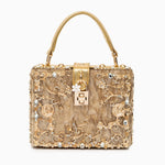Luxury Gold Embellished Acrylic Evening Clutch Bag – Designer Box Purse for Weddings & Special Occasions - in Gold | Arvea Bags