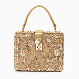 Luxury Gold Embellished Acrylic Evening Clutch Bag – Designer Box Purse for Weddings & Special Occasions - in Gold | Arvea Bags