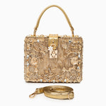 Luxury Gold Embellished Acrylic Evening Clutch Bag – Designer Box Purse for Weddings & Special Occasions - in Gold | Arvea Bags