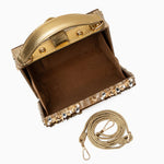 Luxury Gold Embellished Acrylic Evening Clutch Bag – Designer Box Purse for Weddings & Special Occasions - in Gold | Arvea Bags
