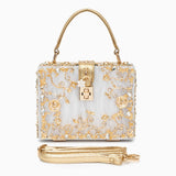 Luxury Gold Embellished Acrylic Evening Clutch Bag – Designer Box Purse for Weddings & Special Occasions - in Light Beige | Arvea Bags