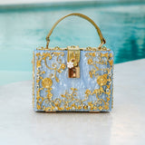 Luxury Gold Embellished Acrylic Evening Clutch Bag – Designer Box Purse for Weddings & Special Occasions - in Light Beige | Arvea Bags