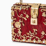 Luxury Gold Embellished Acrylic Evening Clutch Bag – Designer Box Purse for Weddings & Special Occasions - in Red | Arvea Bags