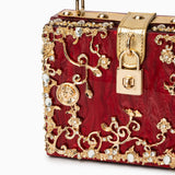 Luxury Gold Embellished Acrylic Evening Clutch Bag – Designer Box Purse for Weddings & Special Occasions - in Red | Arvea Bags