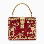 Luxury Gold Embellished Acrylic Evening Clutch Bag – Designer Box Purse for Weddings & Special Occasions - in Red | Arvea Bags