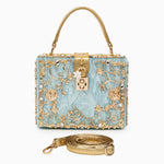 Luxury Gold Embellished Acrylic Evening Clutch Bag – Designer Box Purse for Weddings & Special Occasions - in Sky Blue | Arvea Bags