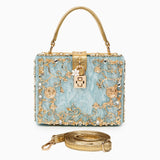 Luxury Gold Embellished Acrylic Evening Clutch Bag – Designer Box Purse for Weddings & Special Occasions - in Sky Blue | Arvea Bags