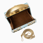 Luxury Gold Embellished Acrylic Evening Clutch Bag – Designer Box Purse for Weddings & Special Occasions - in Sky Blue | Arvea Bags