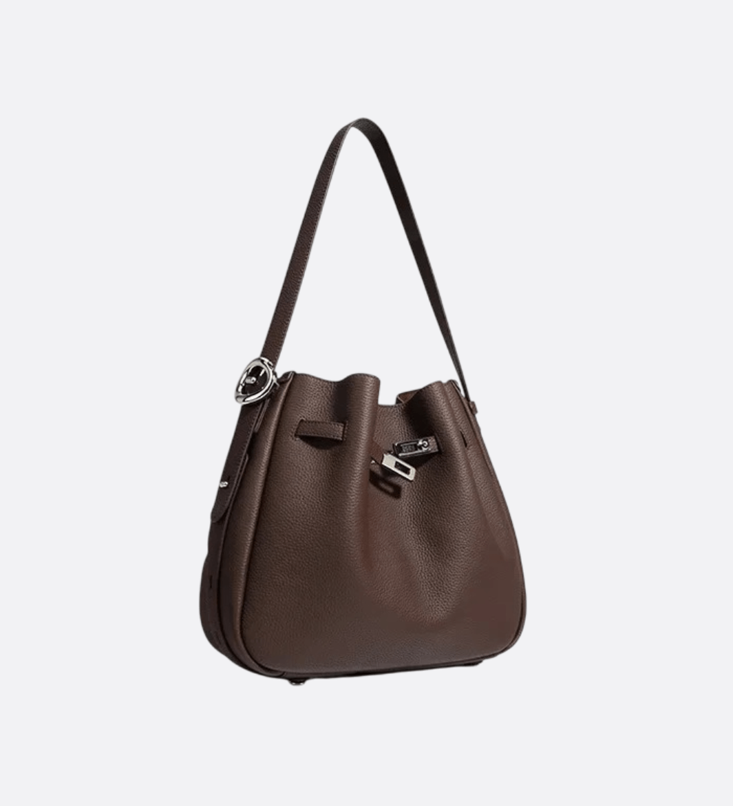Luxury Leather Bucket Bag for Women – Sleek Structured Design - in Cappuccino | Arvea Bags