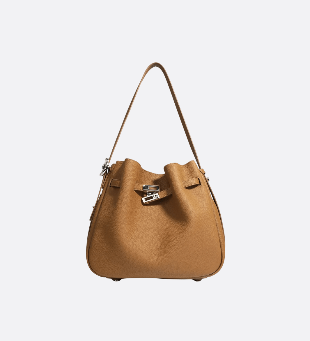 Luxury Leather Bucket Bag for Women – Sleek Structured Design - in Golden Brown | Arvea Bags