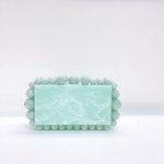 Luxury Pearl Acrylic Clutch – Elegant Evening Bag with Gold Chain - in Aqua Green | Arvea Bags