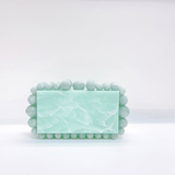 Luxury Pearl Acrylic Clutch – Elegant Evening Bag with Gold Chain - in Aqua Green | Arvea Bags