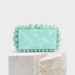 Luxury Pearl Acrylic Clutch – Elegant Evening Bag with Gold Chain - in Aqua Green | Arvea Bags
