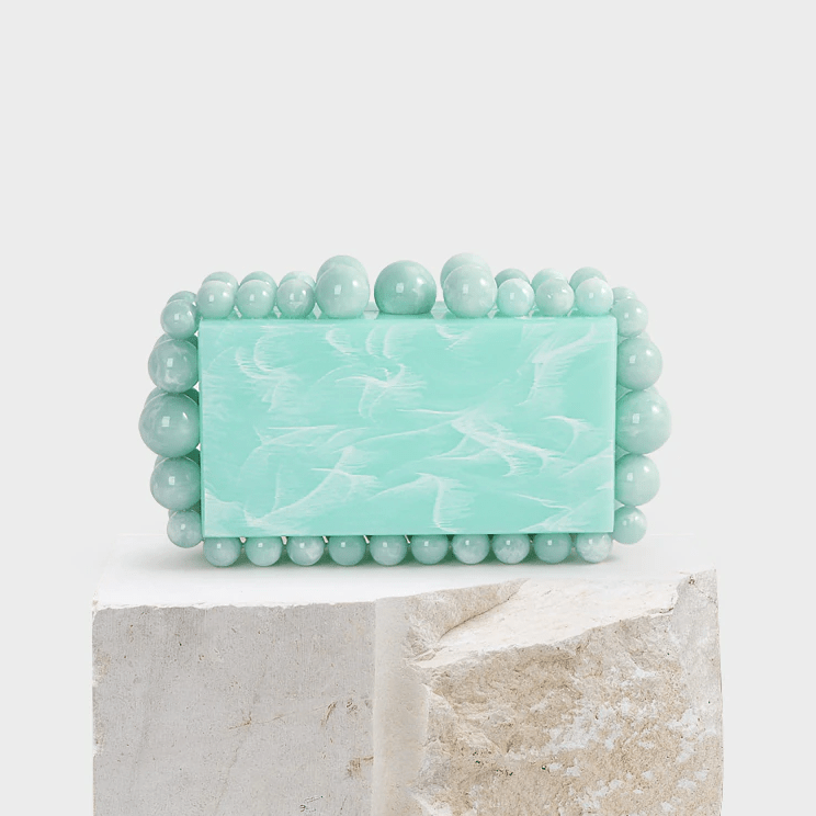 Luxury Pearl Acrylic Clutch – Elegant Evening Bag with Gold Chain - in Aqua Green | Arvea Bags