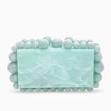 Luxury Pearl Acrylic Clutch – Elegant Evening Bag with Gold Chain - in Aqua Green | Arvea Bags