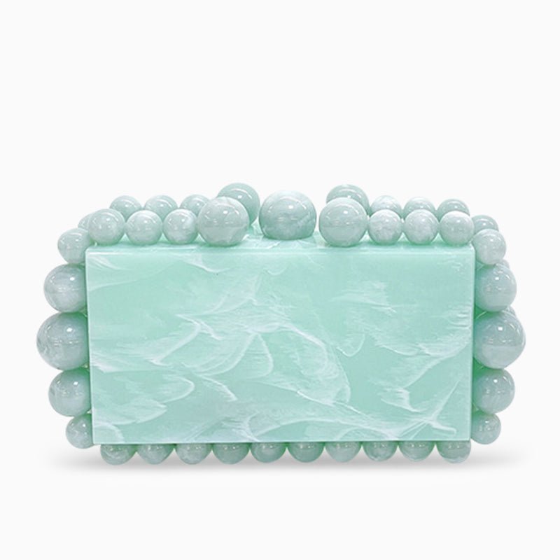 Luxury Pearl Acrylic Clutch – Elegant Evening Bag with Gold Chain - in Aqua Green | Arvea Bags