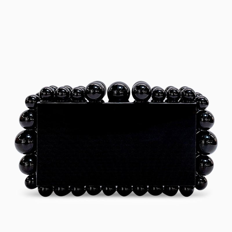 Luxury Pearl Acrylic Clutch – Elegant Evening Bag with Gold Chain - in Black | Arvea Bags