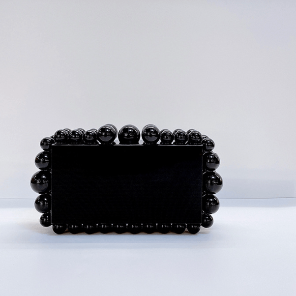 Luxury Pearl Acrylic Clutch – Elegant Evening Bag with Gold Chain - in Black | Arvea Bags