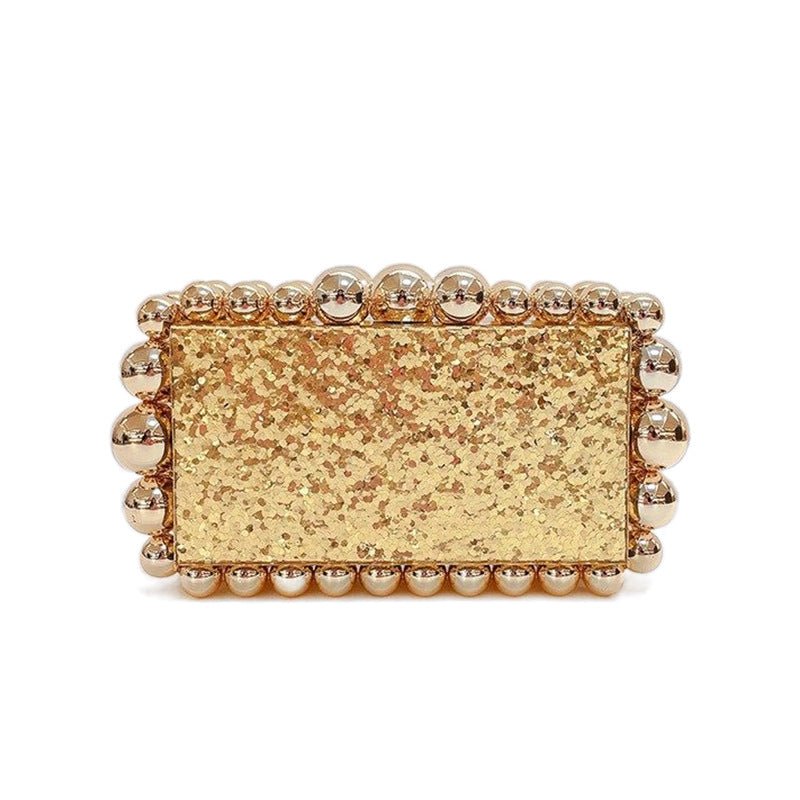Luxury Pearl Acrylic Clutch – Elegant Evening Bag with Gold Chain - in Gold | Arvea Bags