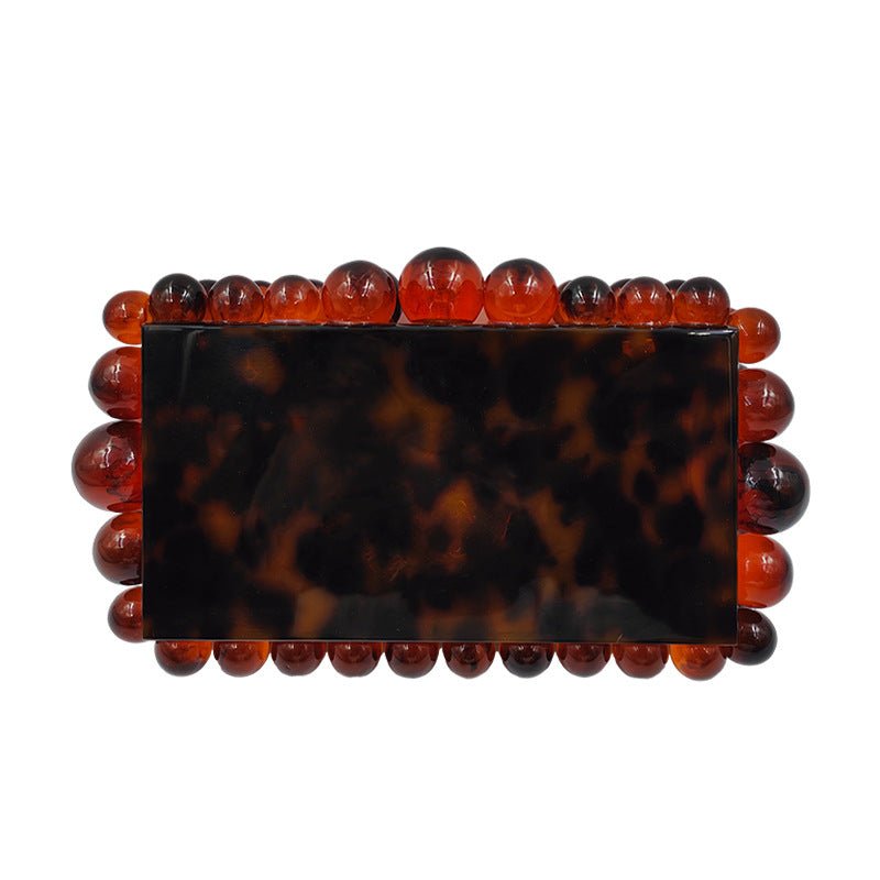 Luxury Pearl Acrylic Clutch – Elegant Evening Bag with Gold Chain - in Leopard | Arvea Bags