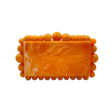 Luxury Pearl Acrylic Clutch – Elegant Evening Bag with Gold Chain - in Orange | Arvea Bags