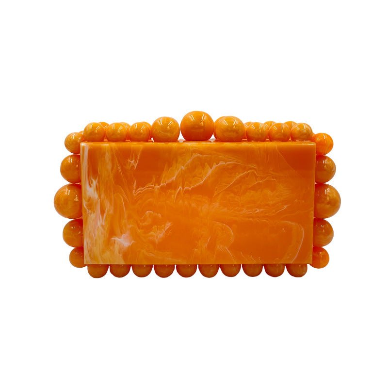 Luxury Pearl Acrylic Clutch – Elegant Evening Bag with Gold Chain - in Orange | Arvea Bags