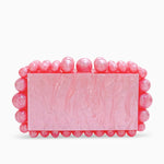 Luxury Pearl Acrylic Clutch – Elegant Evening Bag with Gold Chain - in Pink | Arvea Bags