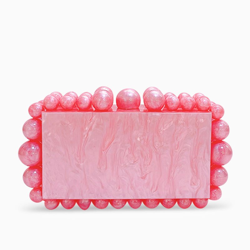 Luxury Pearl Acrylic Clutch – Elegant Evening Bag with Gold Chain - in Pink | Arvea Bags