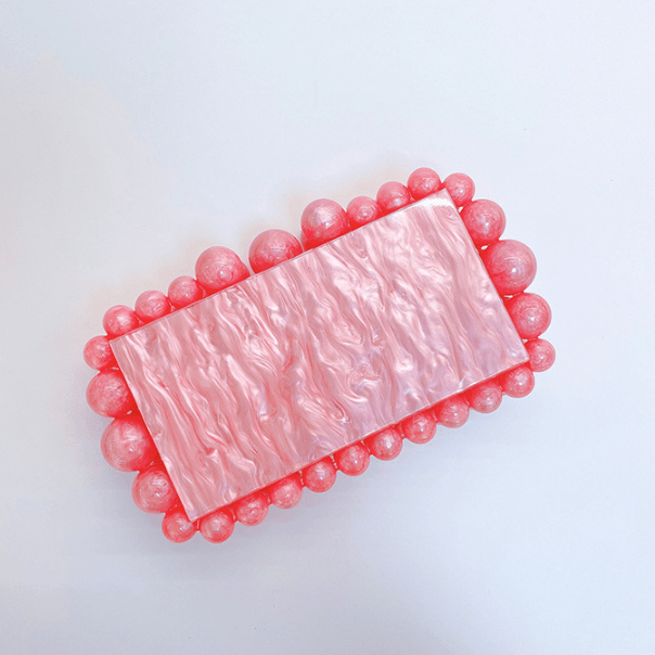 Luxury Pearl Acrylic Clutch – Elegant Evening Bag with Gold Chain - in Pink | Arvea Bags