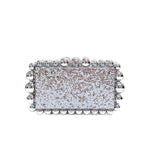 Luxury Pearl Acrylic Clutch – Elegant Evening Bag with Gold Chain - in Silver | Arvea Bags
