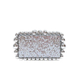 Luxury Pearl Acrylic Clutch – Elegant Evening Bag with Gold Chain - in Silver | Arvea Bags