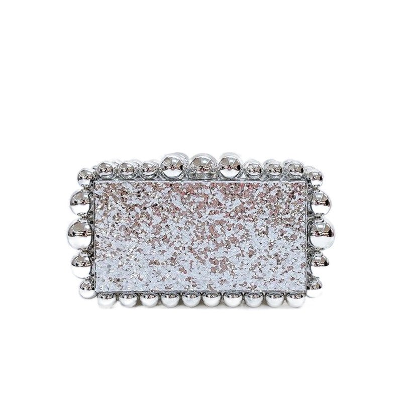 Luxury Pearl Acrylic Clutch – Elegant Evening Bag with Gold Chain - in Silver | Arvea Bags