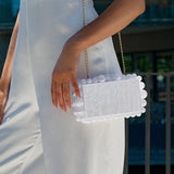 Luxury Pearl Acrylic Clutch – Elegant Evening Bag with Gold Chain - in White | Arvea Bags