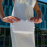 Luxury Pearl Acrylic Clutch – Elegant Evening Bag with Gold Chain - in White | Arvea Bags