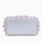 Luxury Pearl Acrylic Clutch – Elegant Evening Bag with Gold Chain - in White | Arvea Bags