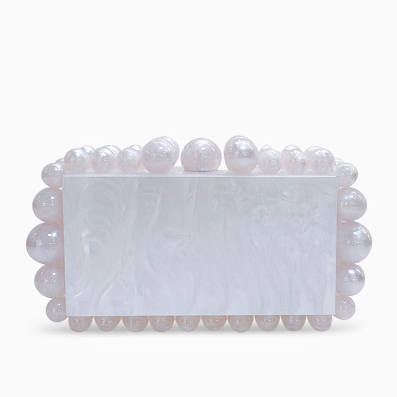 Luxury Pearl Acrylic Clutch – Elegant Evening Bag with Gold Chain - in White | Arvea Bags