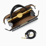 Luxury Tan Braided Leather Bag – Elegant Top Handle & Gold Twist Lock - in Black | Arvea Bags
