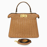Luxury Tan Braided Leather Bag – Elegant Top Handle & Gold Twist Lock - in Brown | Arvea Bags