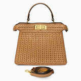 Luxury Tan Braided Leather Bag – Elegant Top Handle & Gold Twist Lock - in Brown | Arvea Bags