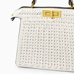Luxury Tan Braided Leather Bag – Elegant Top Handle & Gold Twist Lock - in Light Beige | Arvea Bags