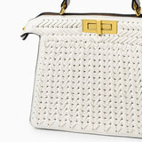 Luxury Tan Braided Leather Bag – Elegant Top Handle & Gold Twist Lock - in Light Beige | Arvea Bags