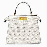 Luxury Tan Braided Leather Bag – Elegant Top Handle & Gold Twist Lock - in Light Beige | Arvea Bags
