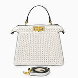 Luxury Tan Braided Leather Bag – Elegant Top Handle & Gold Twist Lock - in Light Beige | Arvea Bags