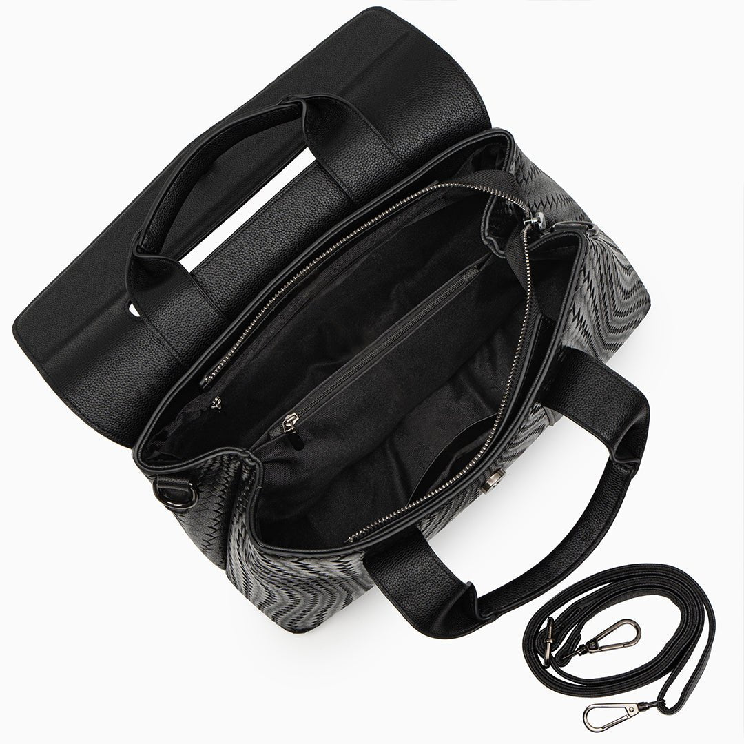 Lyla Luxury Black Woven Leather Tote Bag for Women - in Black | Arvea Bags