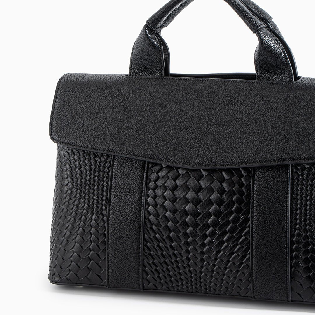 Lyla Luxury Black Woven Leather Tote Bag for Women - in Black | Arvea Bags