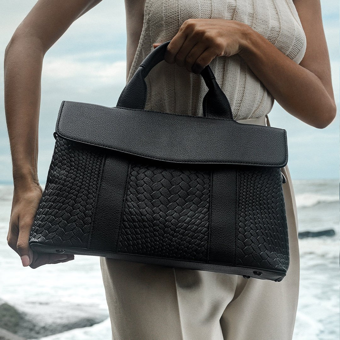Lyla Luxury Black Woven Leather Tote Bag for Women - in Black | Arvea Bags