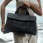 Lyla Luxury Black Woven Leather Tote Bag for Women - in Black | Arvea Bags