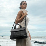 Lyla Luxury Black Woven Leather Tote Bag for Women - in Black | Arvea Bags
